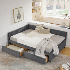 Full Size Upholstered Tufted Bed Frame with Two Drawers, Sofa Bed