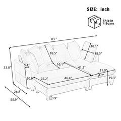 Upholstered Sectional Sofa with Movable Ottoman and Storage in Green