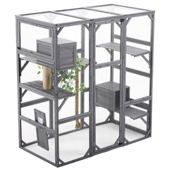Outdoor DIY Cat House Catio with Double Enter Doors, Platforms, and