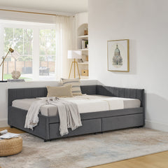 Full Size Upholstered Tufted Bed Frame with Two Drawers, Sofa Bed