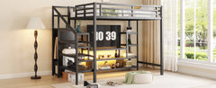 Full Size Metal Loft Bed with TV Stand, Metal Loft Bed with Staircase