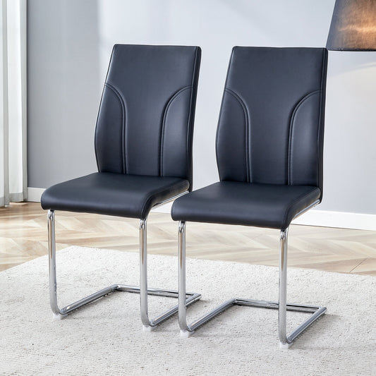 Modern Black PU High Back Dining Chair Set with Sturdy Legs for