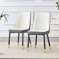 Modern Dual Tone Dining Chair with PU Leather Backrest and Black Metal