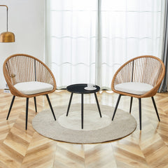Modern 3-Piece Set: 17.7' Anti-Spill Round Coffee Table + 2 Rattan