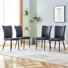 Modern Minimalist Dining Chairs Set of Four with Black PU Leather and