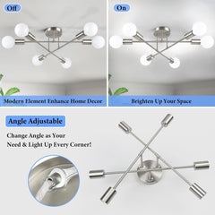 Modern Sputnik Chandelier, 6-Light Ceiling Light Fixture, Bedroom