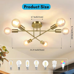 Modern Sputnik Chandelier 6-Light Industrial Ceiling Lights Fixture