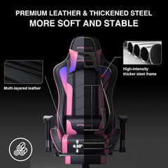 Gaming Chair with Footrest Speakers Video Game Chair Bluetooth Music