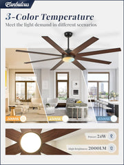 65 Inch Ceiling Fans with Lights and Remote, Black Indoor/Outdoor