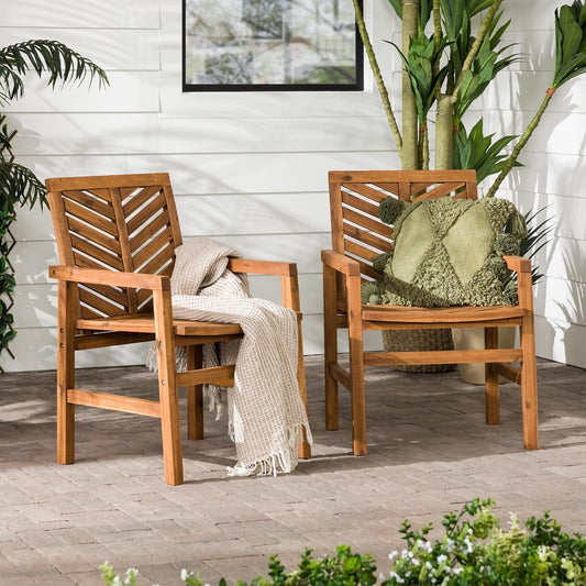 2 Piece Outdoor Patio Chevron Wood Chair Set All Weather Backyard