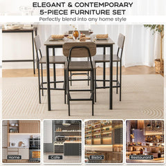5-Piece Dining Table Set W/Counter Height Table & 4 Bar Stools, Modern
