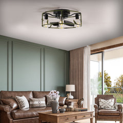 Flush Mount Ceiling Fans with Lights and Remote Control green Caged