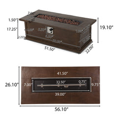 Transitional 56'' Rectangular Outdoor MGO Propane Fire Pit with 50,000