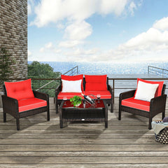 4 Pieces Patio Rattan Sofa Set Free-Combination with Cushion and