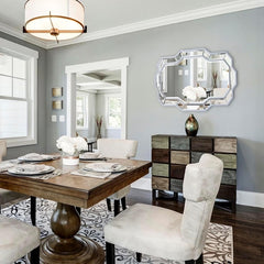 Large Silver Wall Mirror with Beveled Frame for Living Room, Entryway,