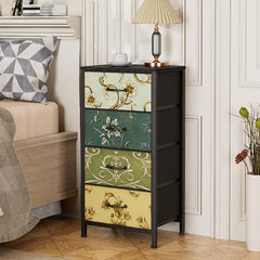 4 Drawer Fabric Dresser Nightstand with Wood Top