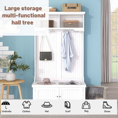 Hall Tree with Storage Shoe Bench for Entryway and Hallway, 4-in-1