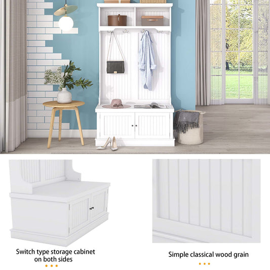 Hall Tree with Storage Shoe Bench for Entryway and Hallway, 4-in-1