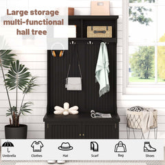 Hall Tree with Storage Shoe Bench for Entryway and Hallway, 4-in-1