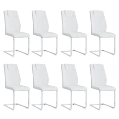 Modern Dining Chairs with Faux Leather Padded Seat, Metal Legs, White,