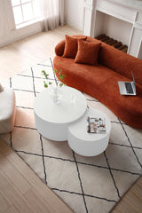 White Nesting table set of 2, Handcraft Relief MDF Coffee Table for