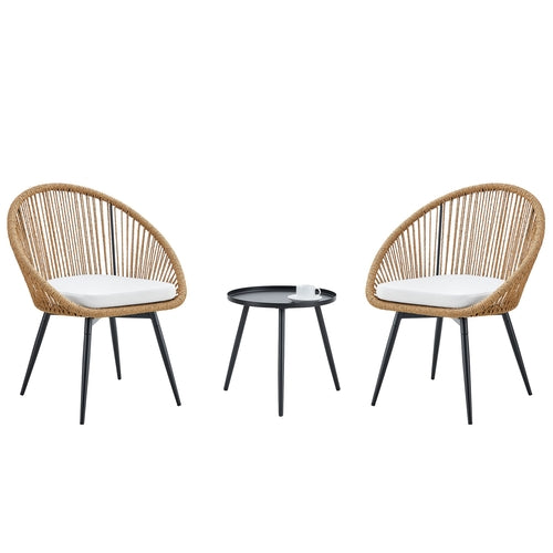 Modern 3-Piece Set: 17.7' Anti-Spill Round Coffee Table + 2 Rattan