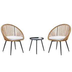 Modern 3-Piece Set: 17.7' Anti-Spill Round Coffee Table + 2 Rattan