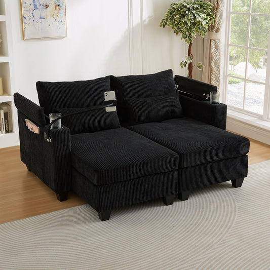 Convertible Chaise Lounge 63' Loveseat Sofa Bed with USB Ports, Cup