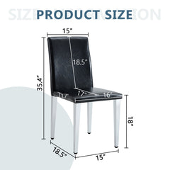 Simple and Versatile Black PU Dining Chairs with Silver Metal Legs,