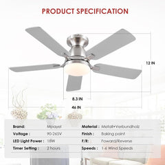 Ceiling Fans with Lights and Remote/App Control,46" Flush Mount