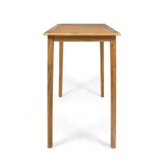 Outdoor Minimalist Acacia Wood Rectangle Bar Table - Teak Finish,