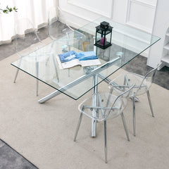 Modern minimalist transparent dining chair, plastic chair, armless