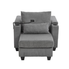 Convertible Chaise Lounge Sofa Chair Corduroy Sleeper with USB Ports,