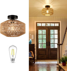 Boho Light Fixtures Ceiling Mount,Mini Rattan Chandelier Light Fixture