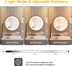 White Vanity Round Mirror, Lights, Charging, Small Bedroom