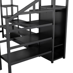 Full Size Metal Loft Bed with TV Stand, Metal Loft Bed with Staircase