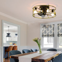 Flush Mount Ceiling Fans with Lights and Remote Control green Caged