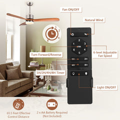 52 Inch Reversible Ceiling Fan with LED Light and Adjustable