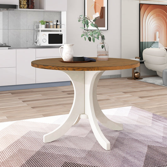 Mid-Century Solid Wood  Round Dining Table for Small Places, Walnut