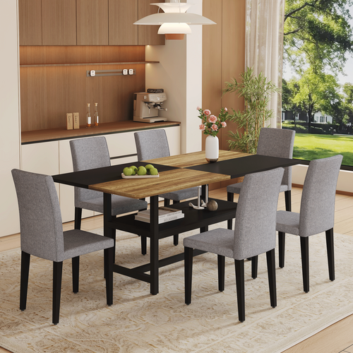 Table and chair set.71*35.4 inch Wooden And Black Spliced Dining Table