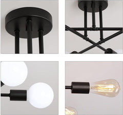Black Modern Sputnik Chandelier Ceiling Light Fixtures,6-Lights