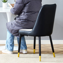 Modern Two-Tone PU Dining Chairs with Gold Decorated Legs - White and