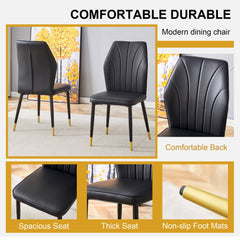 4 modern dining chairs with stylish PU patterned backrest and black