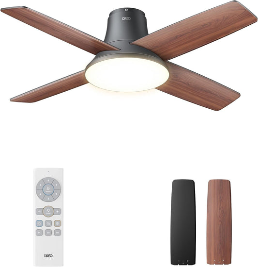 Ceiling Fans with Lights, 44'' Low Profile Black Ceiling Fan with