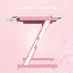 Gaming Computer Desk with Carbon Fiber Surface, Gaming Table Z Shaped
