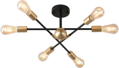 Modern Semi Flush Mount Ceiling Light Fixture Black and Gold Close to