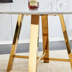 Modern minimalist white patterned circular dining table and coffee