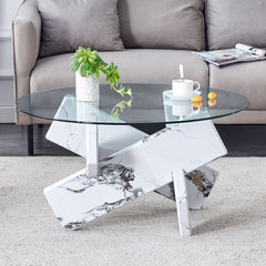 Modern Round Glass Coffee Table with Tempered Glass Countertop and