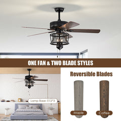 50 Inches Ceiling Fan with Lights Reversible Blades and Pull Chain