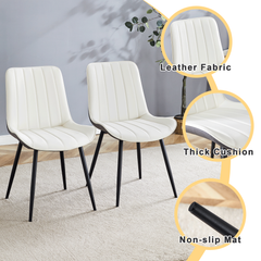 Modern Minimalist Dining Chair Set - Extended Seat Cushion, White/Dark